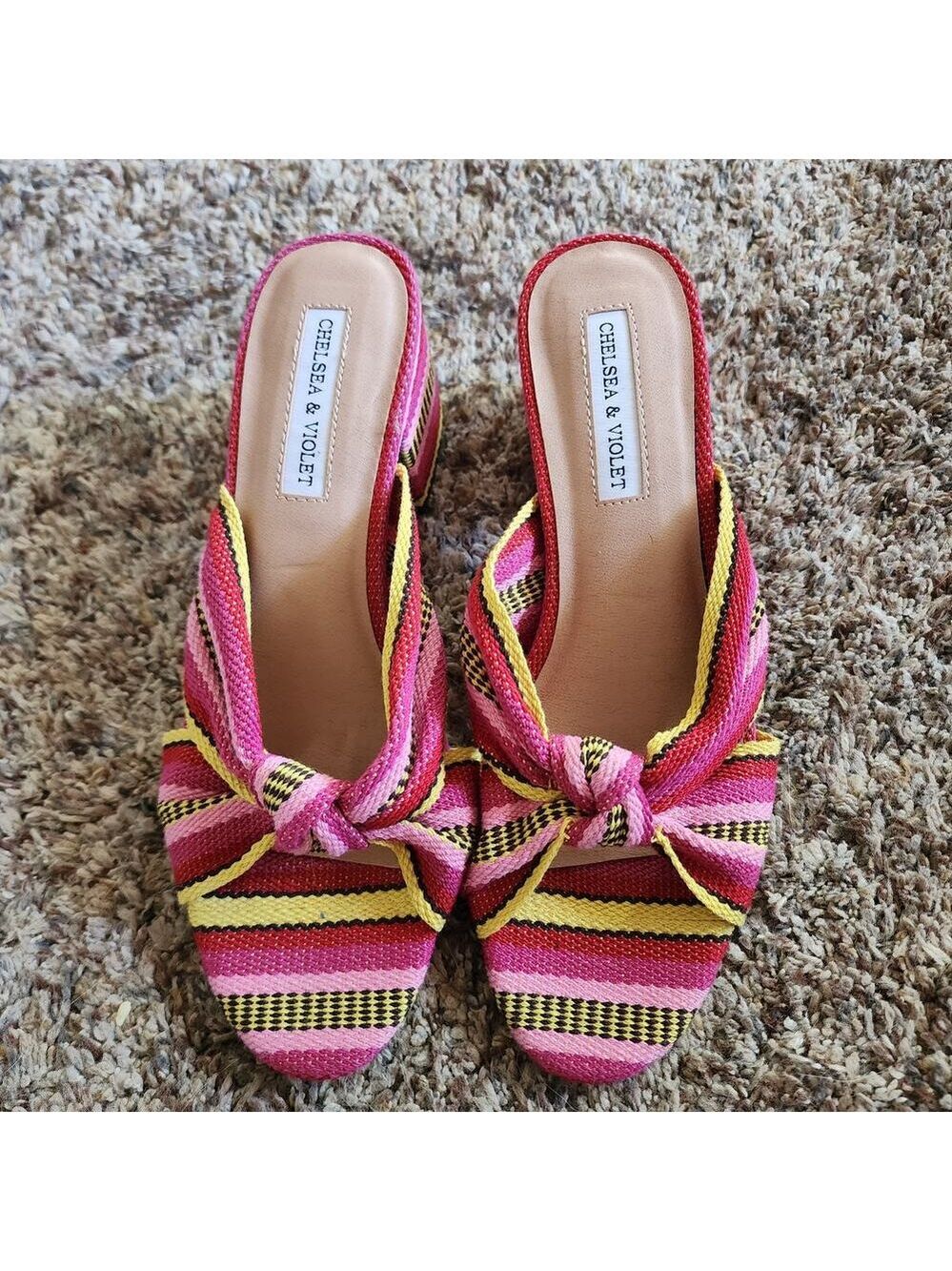 Chelsea & Violet Gia Striped Knot Block Heel Mule Sandals 6.5